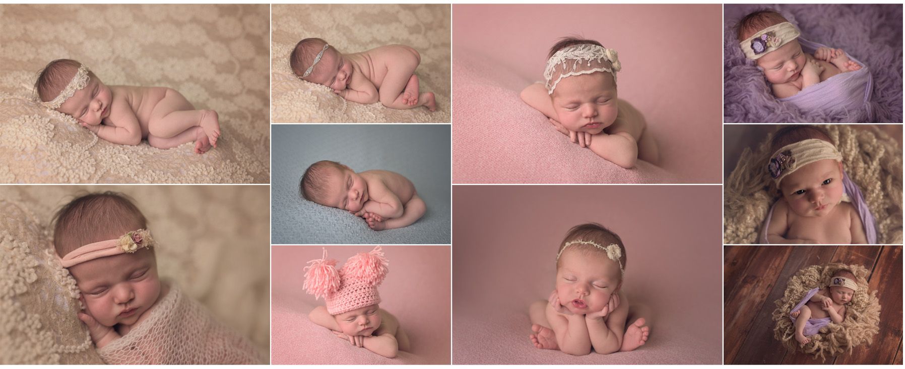 Newborn baby girl collage