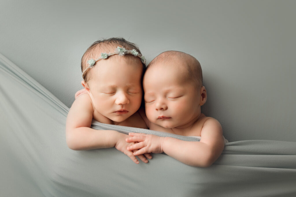 Newborn twins sleeping peacefully, adorable baby photography, Sally Salerno Photography